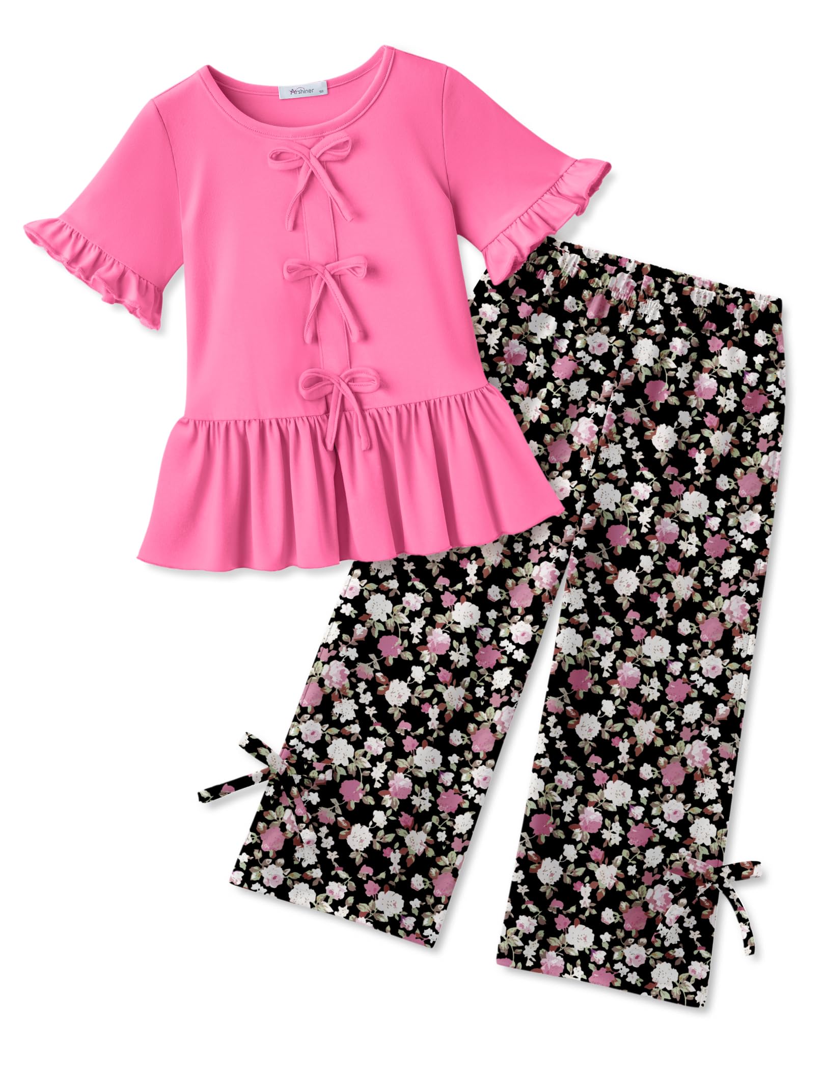 Arshiner Girls Clothes 2 Piece Outfits Butterfly Knot Top and Wide Leg Pant