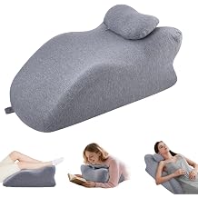 Bed Wedge Pillow, Ergonomic Sleeping Support Cushion with Headrest, Memory Foam Reading Pillow, Incline Triangle Orthopaedic Cushion for Sleep Apnea, Acid Reflux, Back Pain, Snoring, Leg Elevation