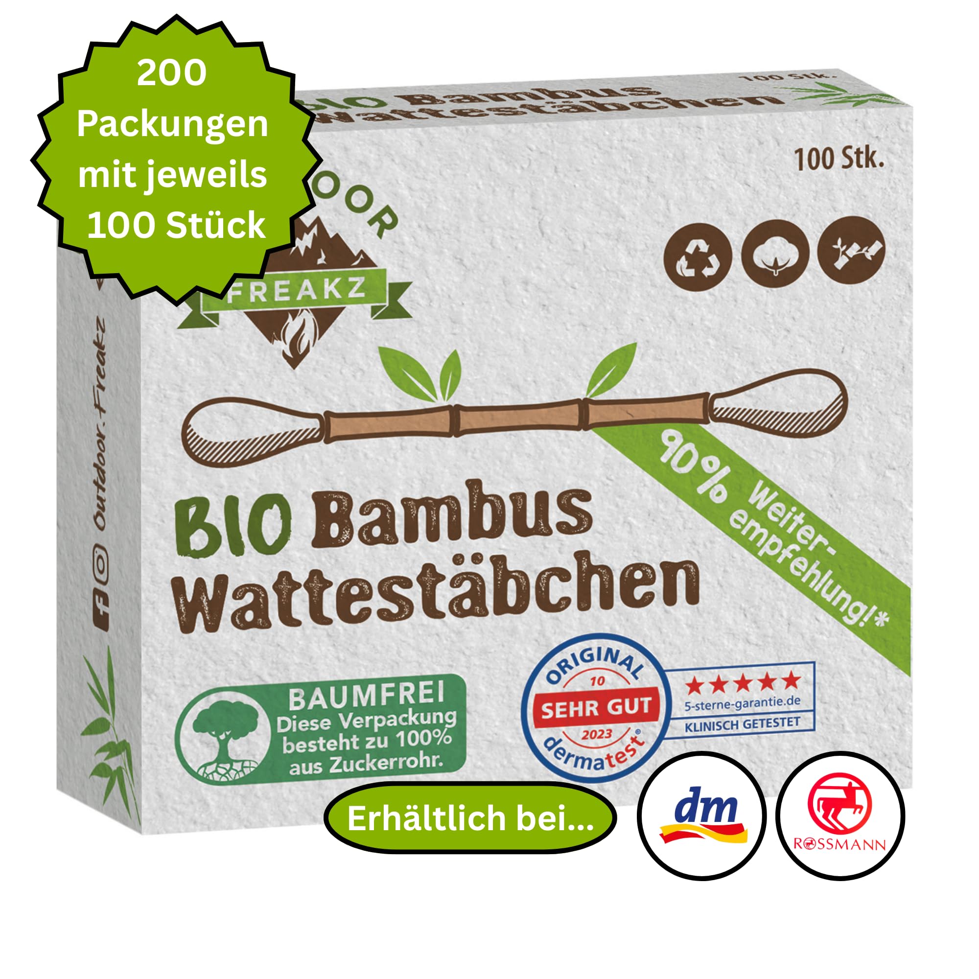 20.000 bastoncillos de algodón de bambú 100% biodegradables, 100 unidades por paquete (200 paquetes)