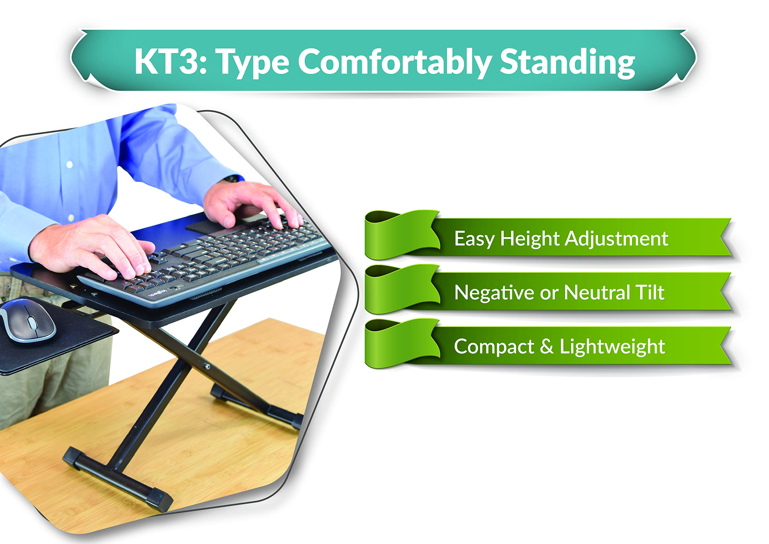 KT3 Ergonomic Adjustable Height & Negative Tilt Computer Keyboard and