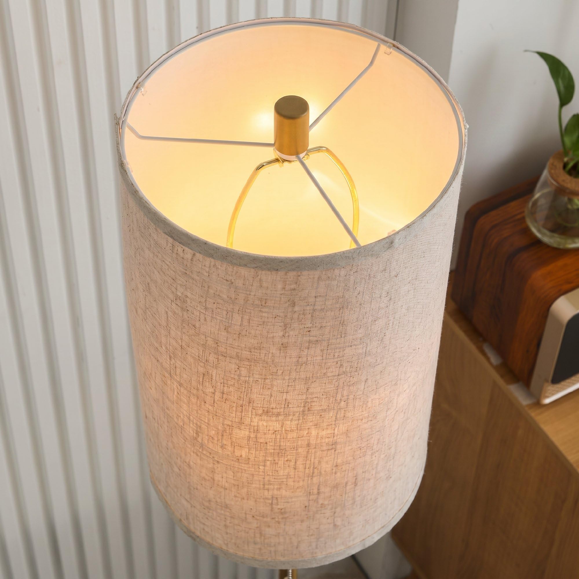 HOMCOM Lampada da Terra con Interruttore a Catena Attacco E27 Oro e Crema | Lampada da Pavimento, Paralume in Lino, Base in Acciaio, per Soggiorno e Camera