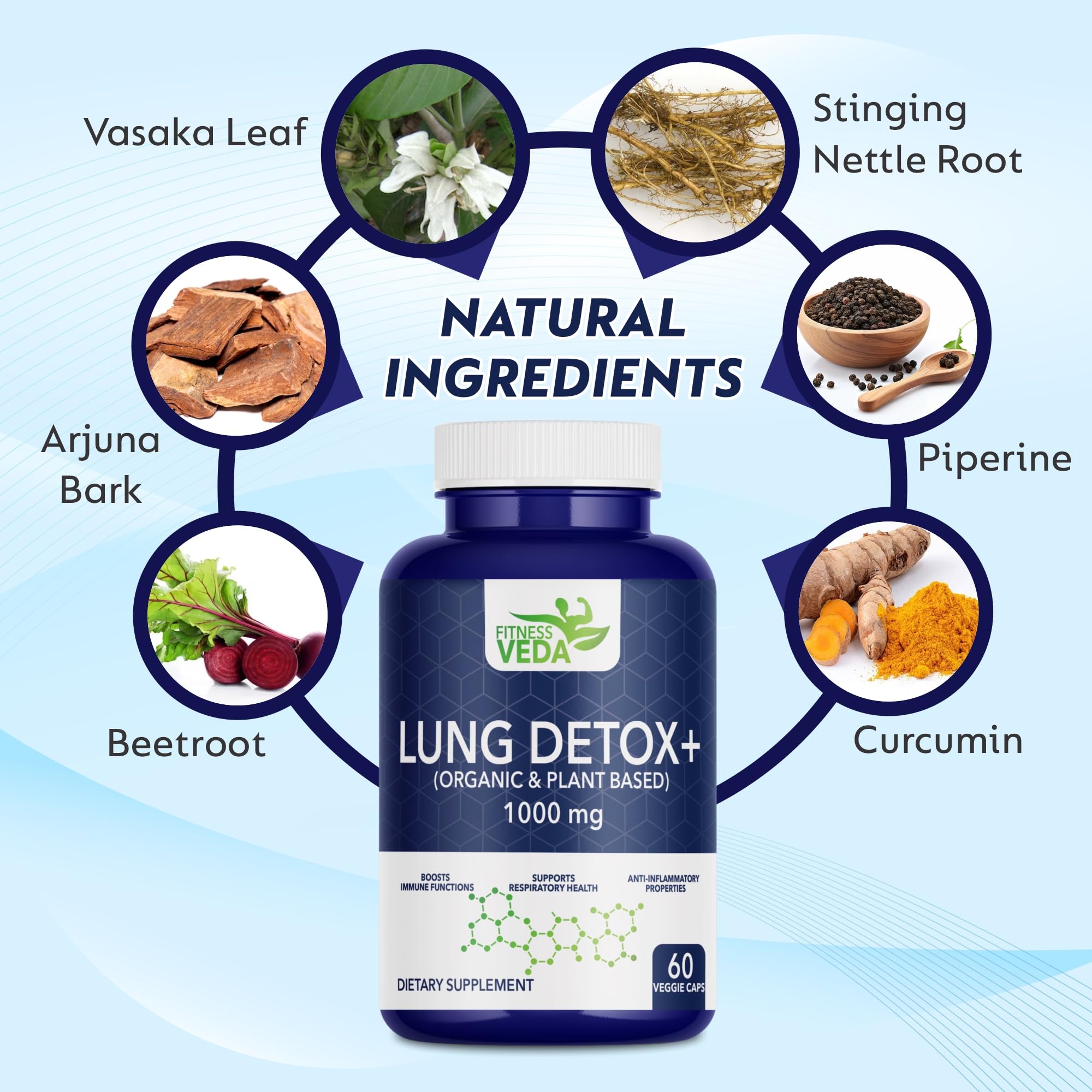 FITNESSVEDA Lung Detox+ Supplement | Respiratory Wellness & Immune Support |Organic & Plant Based | Clears Congestion, Supports Breathing Comfort, Improves Lung Health & Daily Cleanse | Pack of 1 – 60 Capsules — Amazon image 5