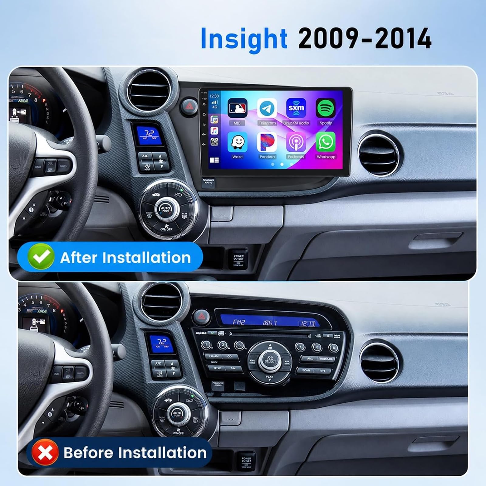 9"radio samochodowe stereo do ekranu dotykowego Honda Insight 2009-2014