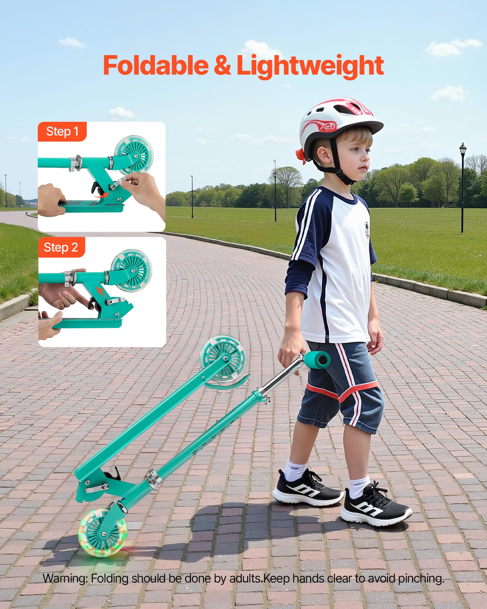 VEVOR Monopattini a Spinta per Bambini, Monopattino Mobilità Urbana a 2 Ruote Luminose, Manubrio Regolabile in Altezza, Pedana Antiscivolo, Telaio Pieghevole e Leggero Fino a ca. 50 kg, Colore Verde