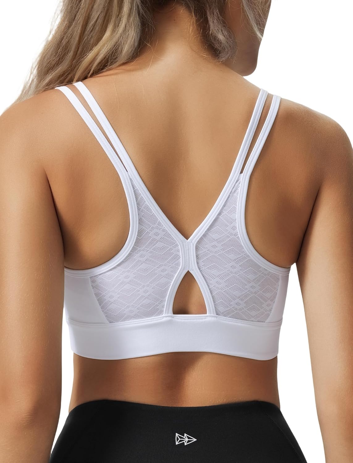 Yvette Yoga Bras Light Support for Women Low Impact Spaghetti Strap Mesh Splicing Style for Yoga Pilates Walking Daily