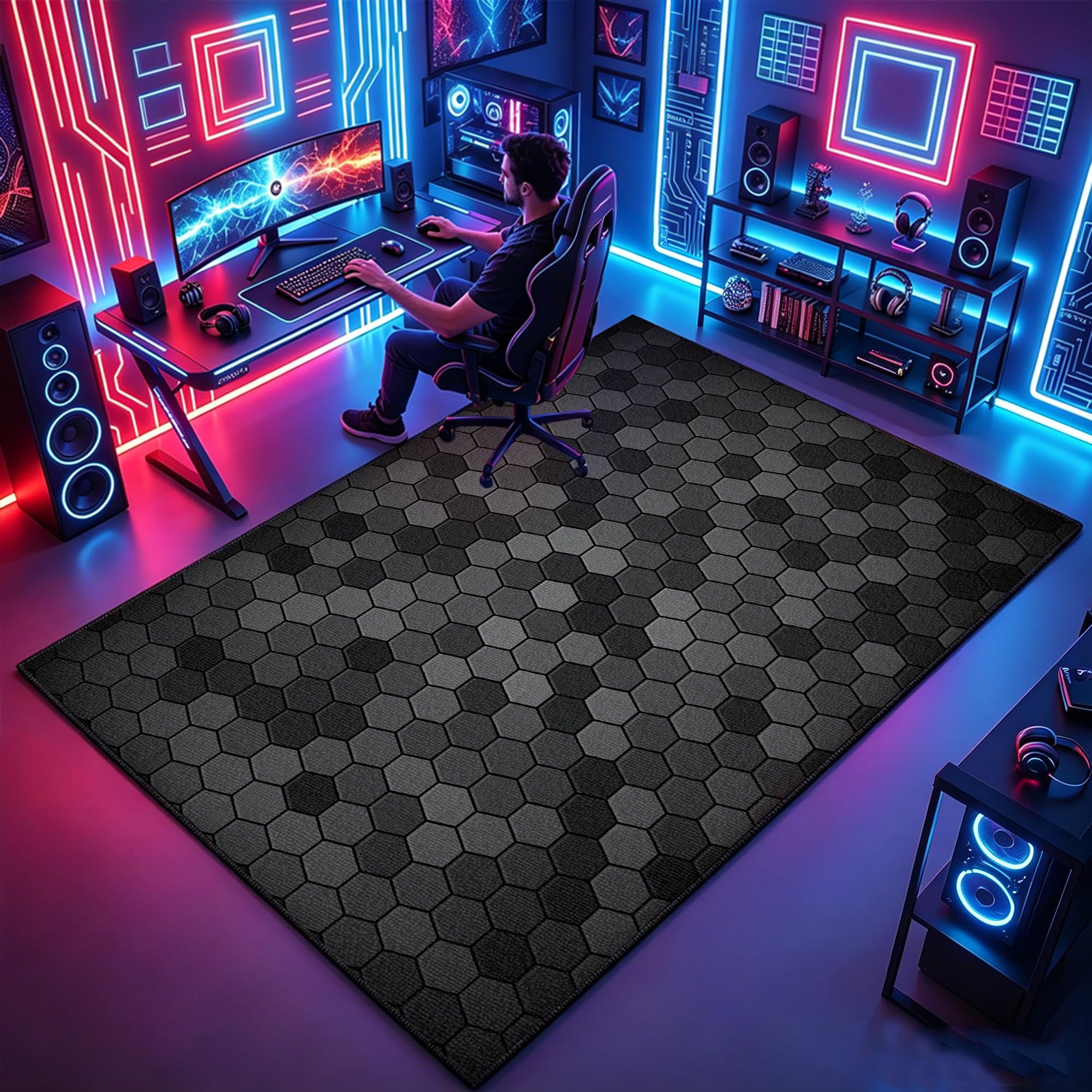 Atemrdsye Gaming Rug for Boys Bedroom 160 x 230 cm Gamer Rug, Colorful Boys Bedroom rug, Game Controller rug for Game Room Playroom Home Decor, Non Slip Carpet Decorative Floor Mat