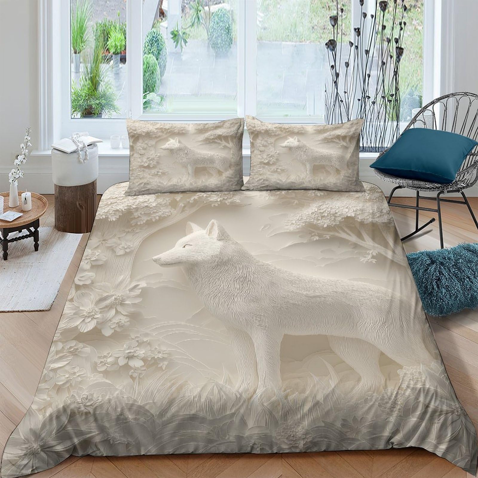 Ctjqhvkz Style-8 3D Printed Wolf Forest Fitted Sheet Microfiber Soft Breathable Beige Animal Mattress Cover For Bedroom Decor Single（135X200cm）