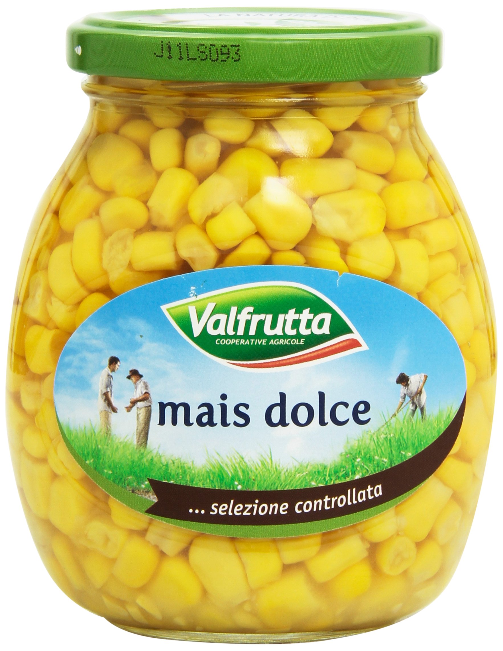 12x Valfrutta Mais Dolce Italiano,Weicher und Natürlich süßer Italienischer Gedämpfter Mais,Glas 360g + Italian Gourmet Polpa di Pomodoro 400g Dose