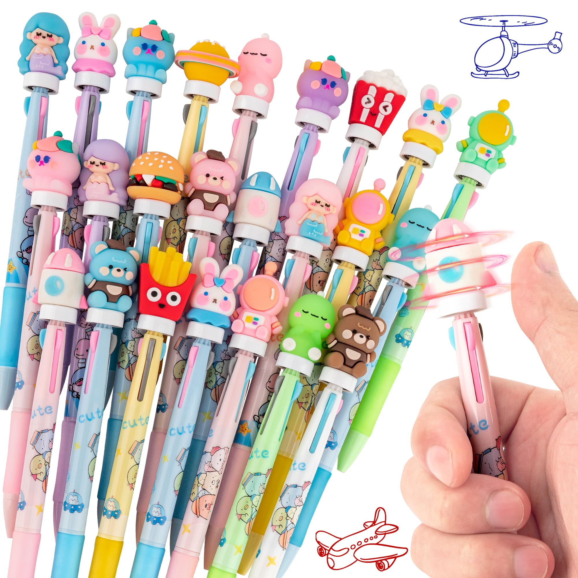 PGPBW 24 Fidget Spinner Multicolor Pen in One 3-in-1 | Fun Cute Pens for Kids & Adults | Stress Relief Rotating Pen 0.5mm | Perfect for School, Office