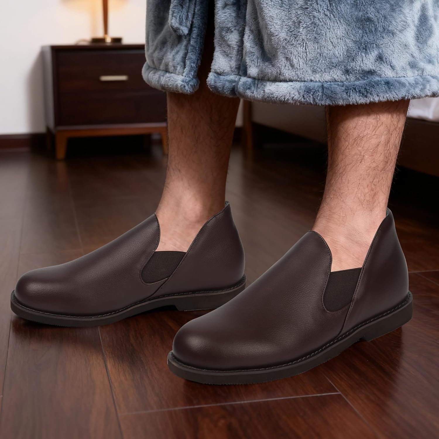 PAMIR Men's Real Leather House Slippers - Classic Indoor Outdoor Slip-On Shoes