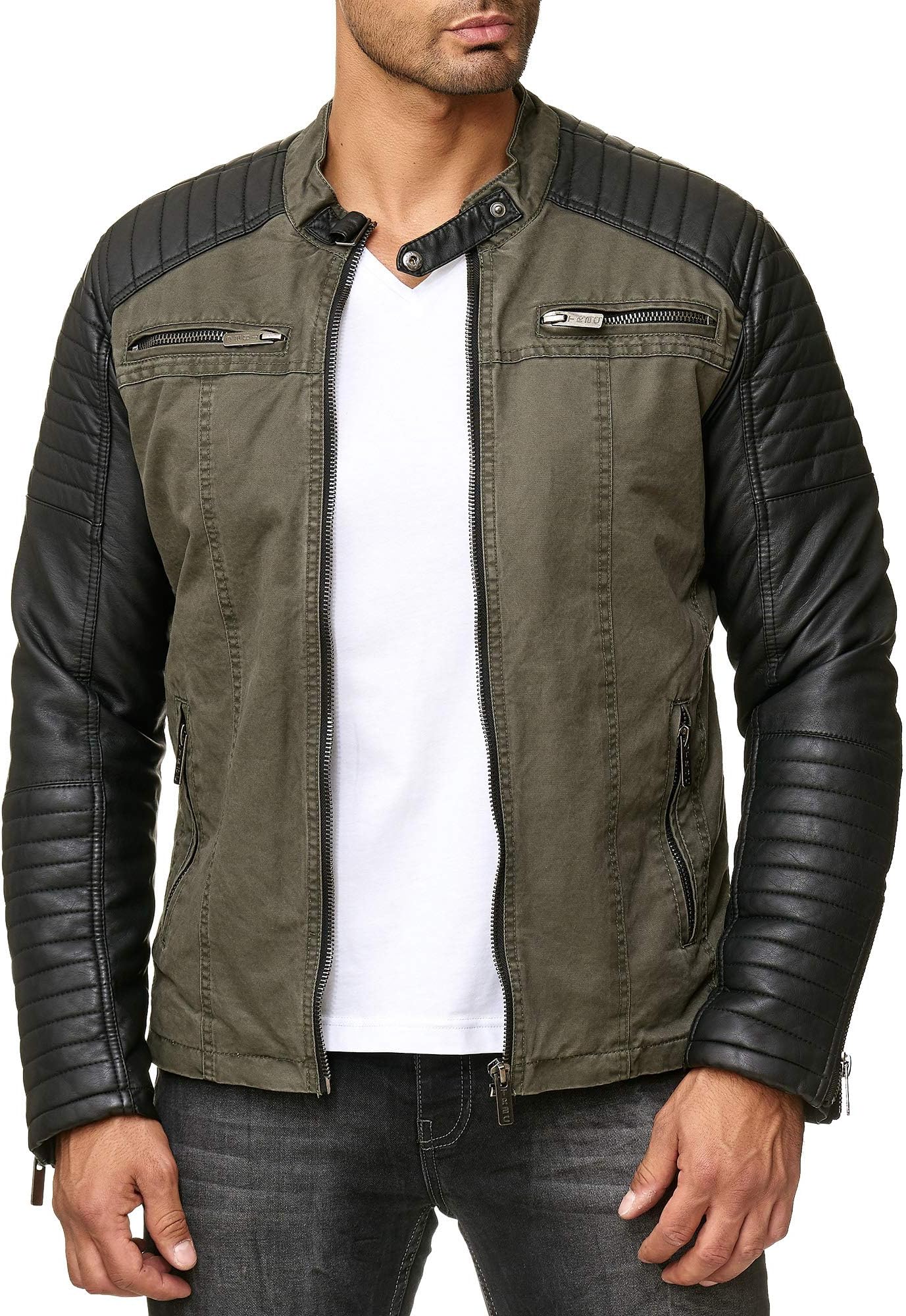 RED BRIDGE Men's Jacket Slim-Fit Casual Faux Leather Cotton Biker Modern Coats