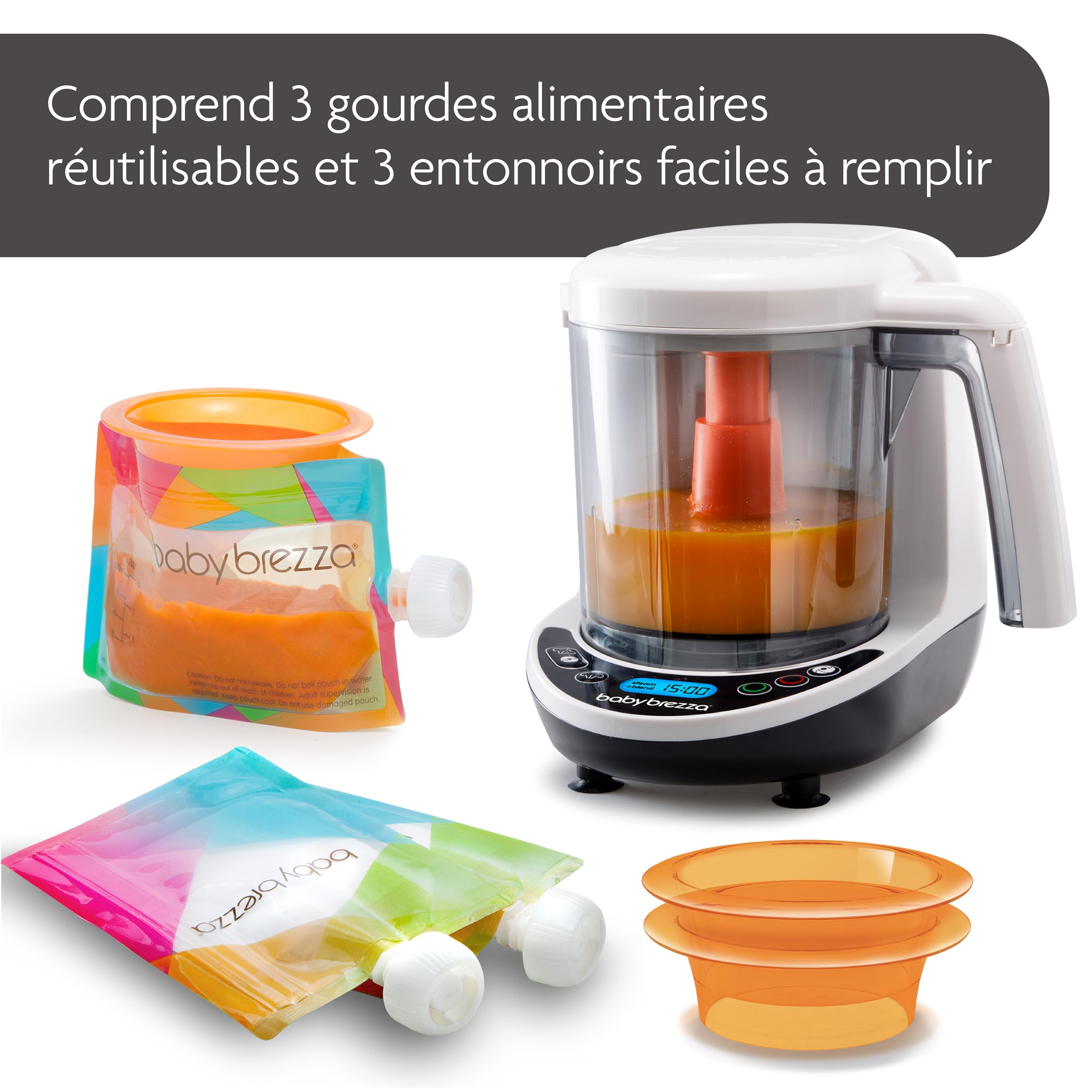 Baby brezza - Food Maker Deluxe - Robot cuisine Multifonction Bébé - Chauffe à la Vapeur Et Mixe Les Aliments par Simple Pression d'un Bouton