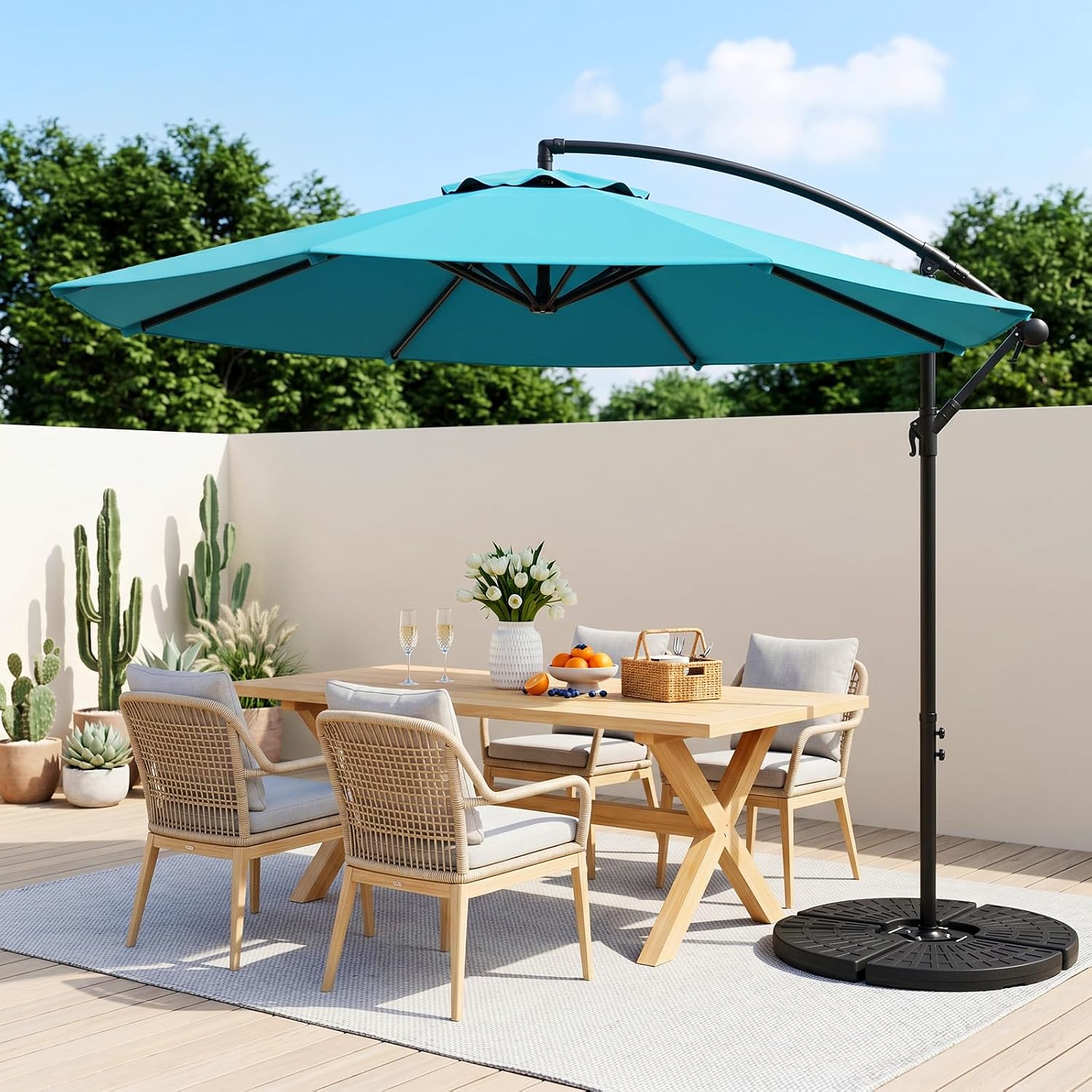 10FT Patio Umbrella, 360° Rotation Offset Cantilever Umbrella with Crank Tilt Fabric Canopy, UV & Water Resistant Outdoor Shade Hanging Umbrellas for Pool Deck Backyard Garden