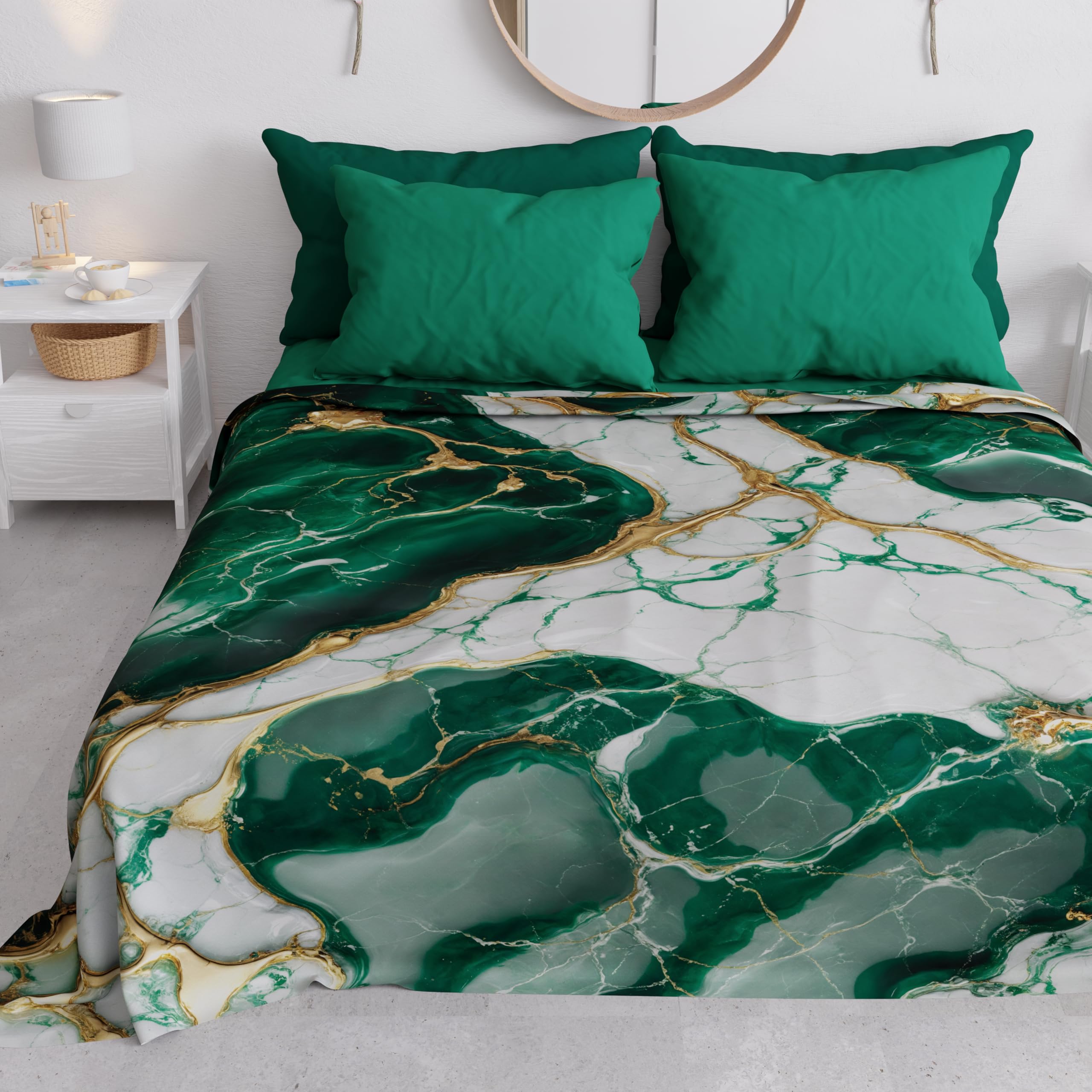 PETTI Artigiani Italiani - Single Bedspread Spring Summer Lightweight Single Bed Cover, Emerald Green Marble, 100% Made in Italy