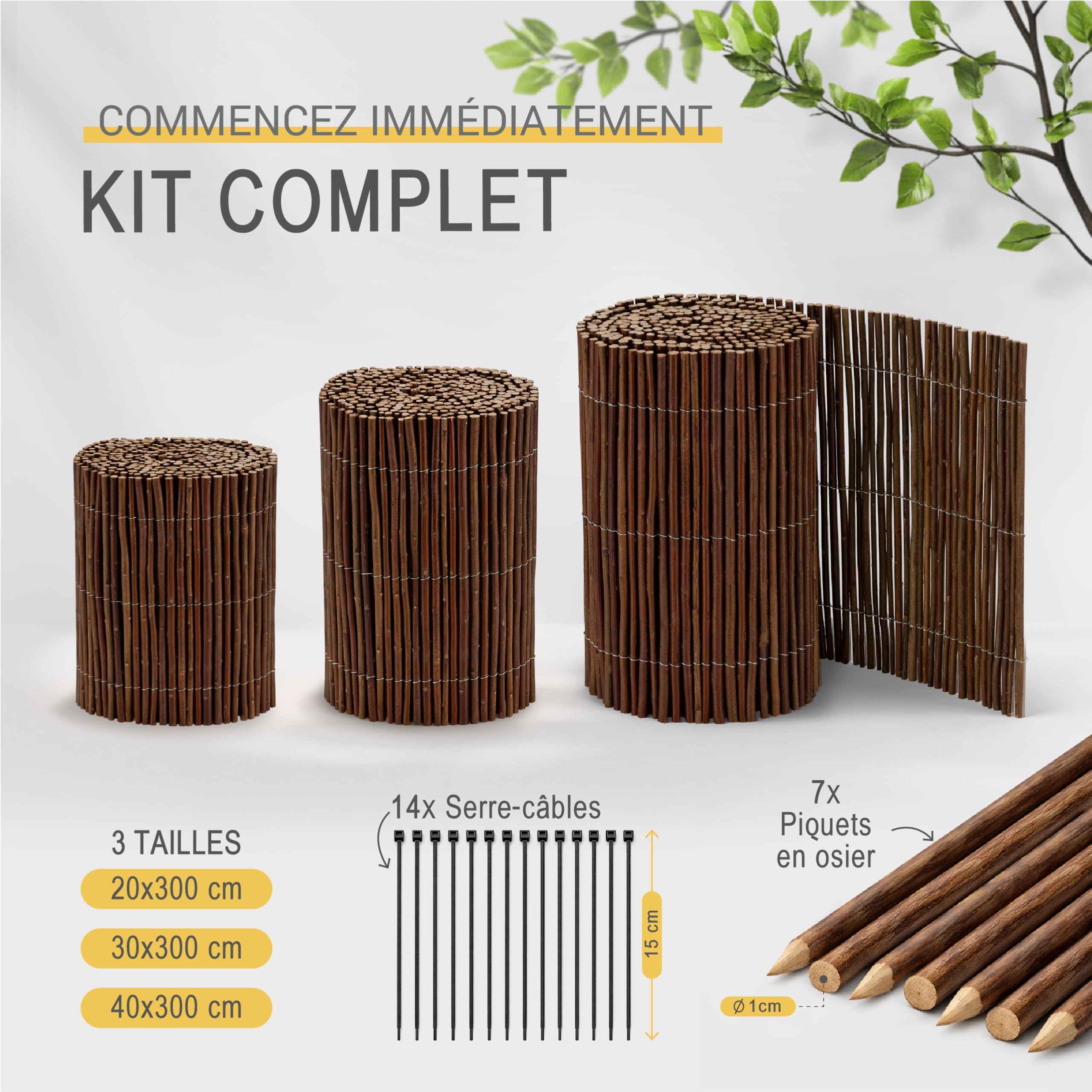 Sol Royal Bordure Jardin Exterieur 30x300 cm – Palissade Cloture Bordure Jardin Exterieur Bois Flexible avec 7 Piquets & 14 Serre-câbles – WB79