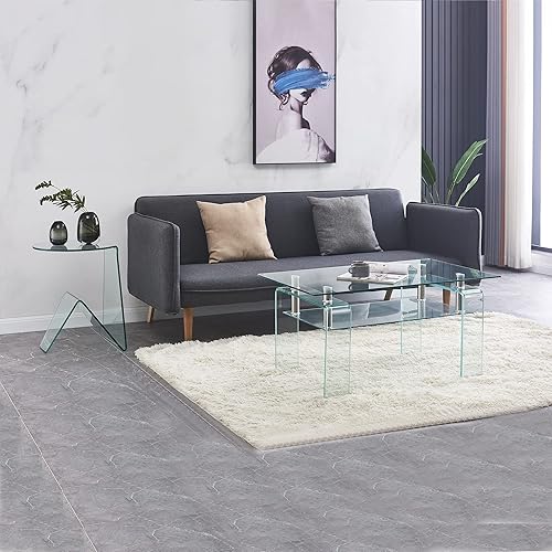 Miniatura 3 de Mesa de centro de vidrio templado mejorada con patas de cristal, moderna mesa de centro pequeña para sala de estar (39 x 22 x 19 pulgadas,