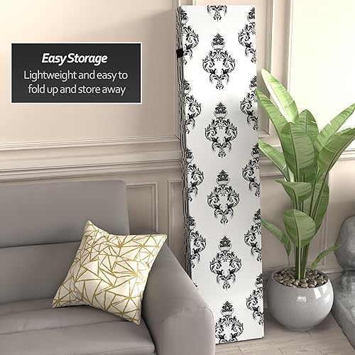 Miniatura 5 de Red Lantern Divisor de habitación de 6 paneles de lona de damasco blanco y negro de doble cara de 6 pies de alto