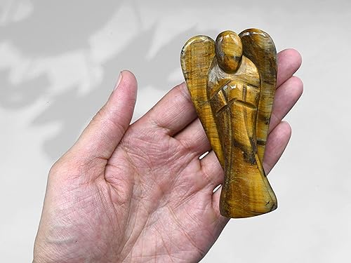 Miniatura 5 de Amazing Gemstone Figura de ángel de ojo de tigre Ángel de cristal de ojo de tigre y ángel de la guarda de bolsillo (4 pulgadas)