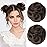 REECHO 2 PCS Mini Claw Clip in Messy & Cat Ears Hair Bun Extensions HB001 Wig Accessory Updo Hairpieces for Women Girls (Pack of 2-3.5 Wavy, Medium Brown with Highlights)