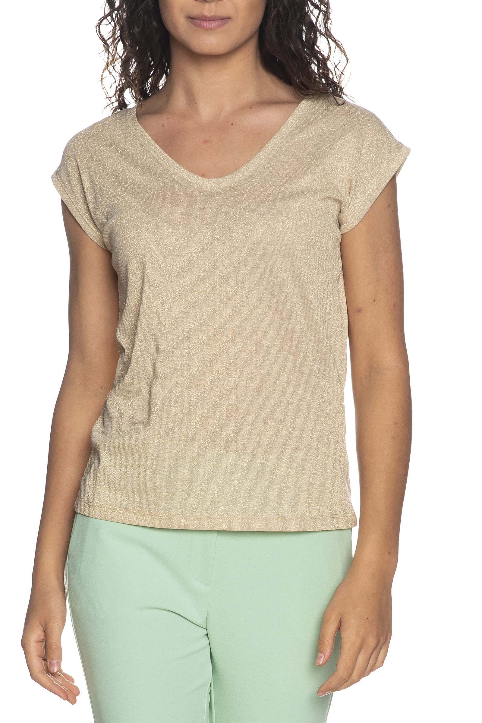 Only Onlsilvery S/S V Neck Lurex Top Jrs Noos Camiseta para Mujer