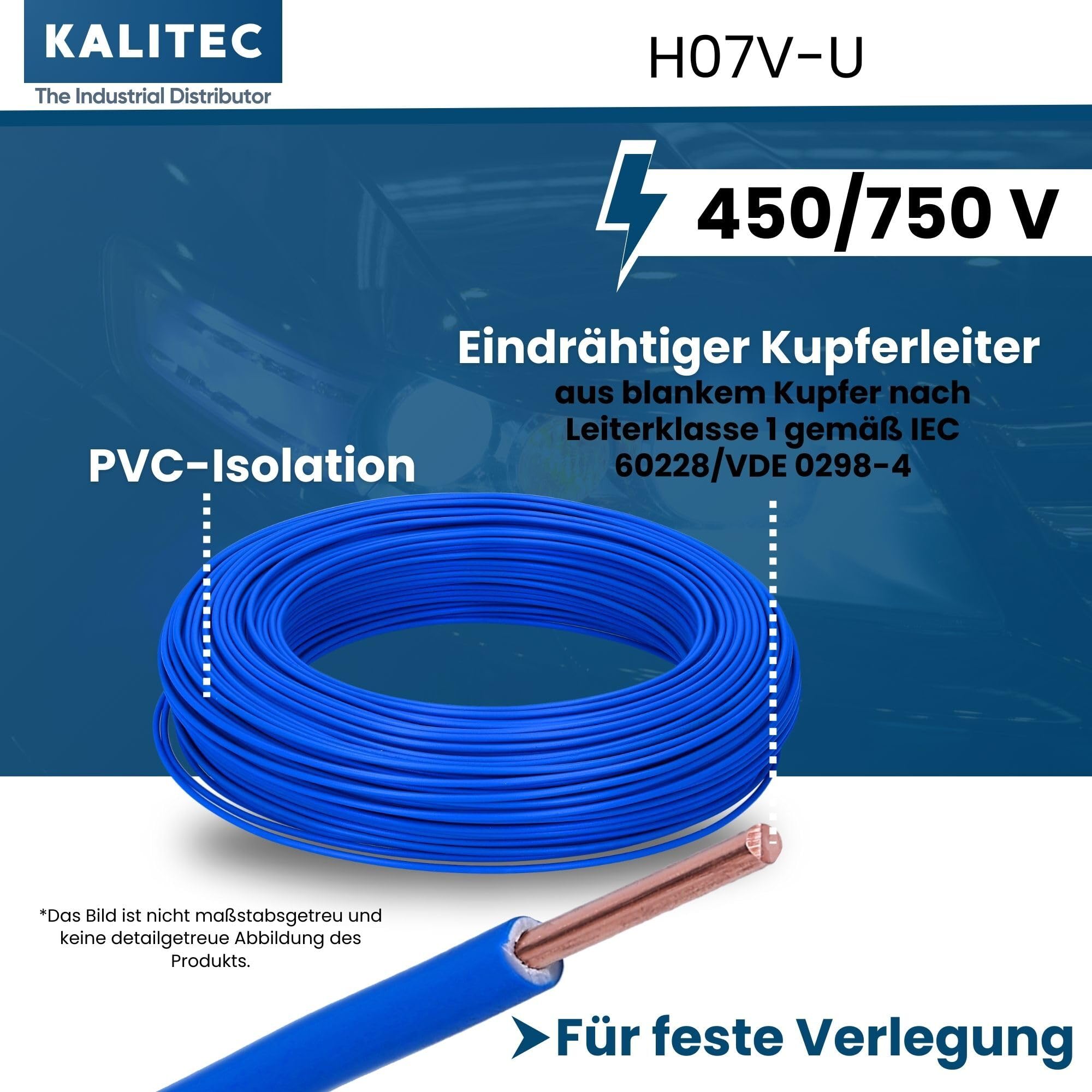 Kalitec Câble Monoconducteur H07V-U 1x1,5 mm² Bleu - Fil de Câblage 100 m