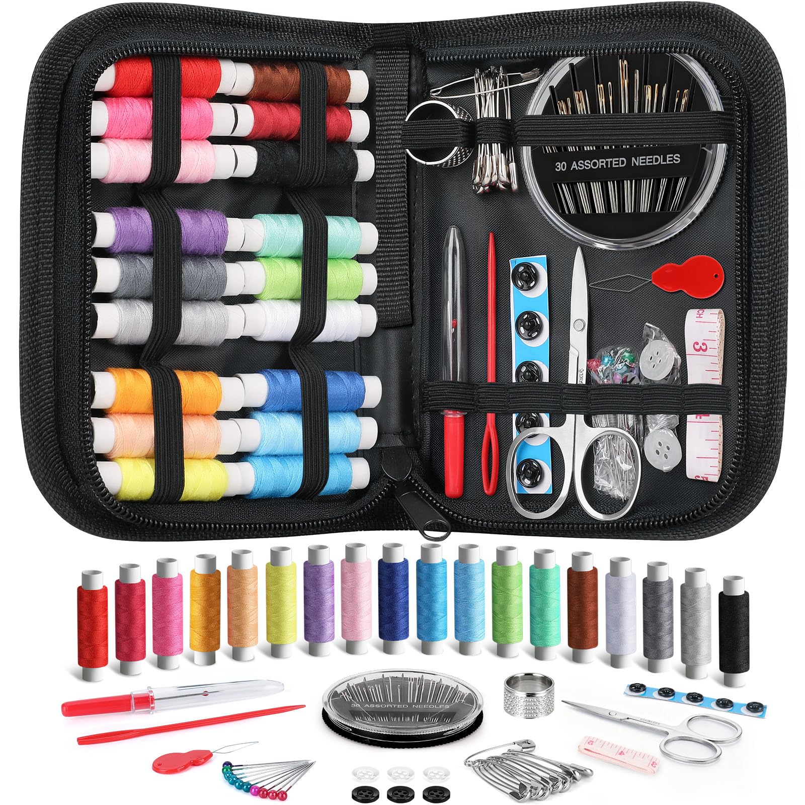 Futricy Sewing Kit for Adults, Beginner, Kids, Traveler, Emergency Repair, Home DIY, Mini Portable Sewing Supplies Accessories with Thread, Needle, Scissors, Measure Tape, Thimble etc