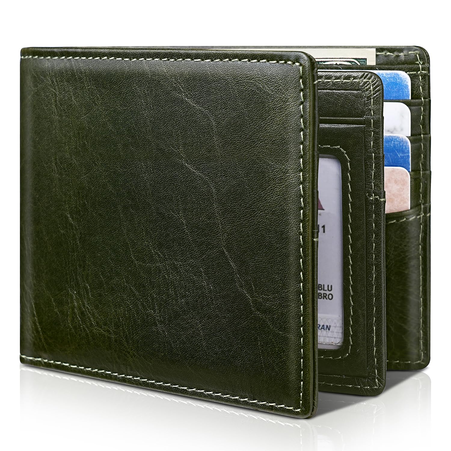 Artpaxy Mens Wallet Bifold Genuine Leather RFID Blocking Wallet for Men with 1 ID Window 15 Card Holders 2 cash pockets 1 Gift Box