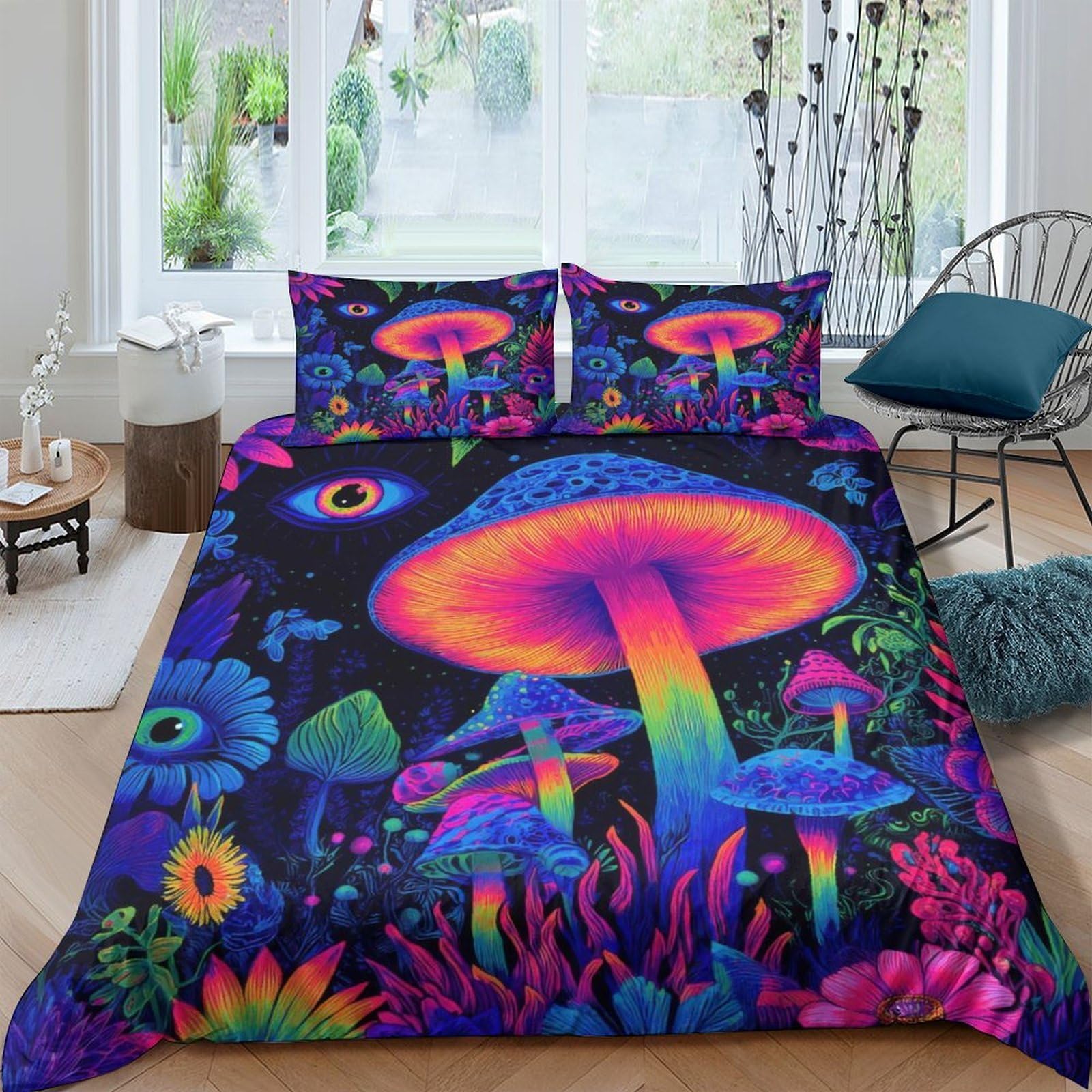 Ctjqhvkz Style-9 3D Printed Psychedelic Mushroom Fitted Sheet Microfiber Soft Deep Colorful Forest Bed Cover Bedroom Dorm Mattress Decor Single（135X200cm）