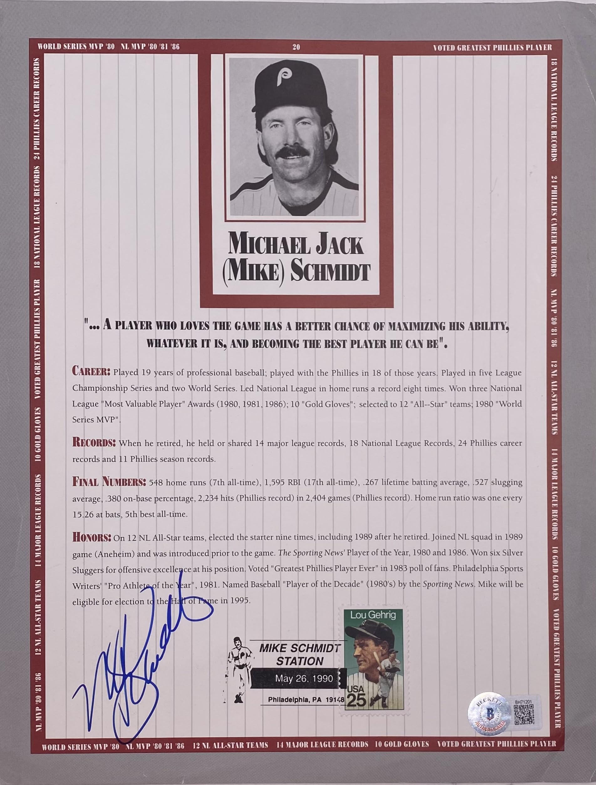 mike schmidt signed philadelphia book page bas bh71201