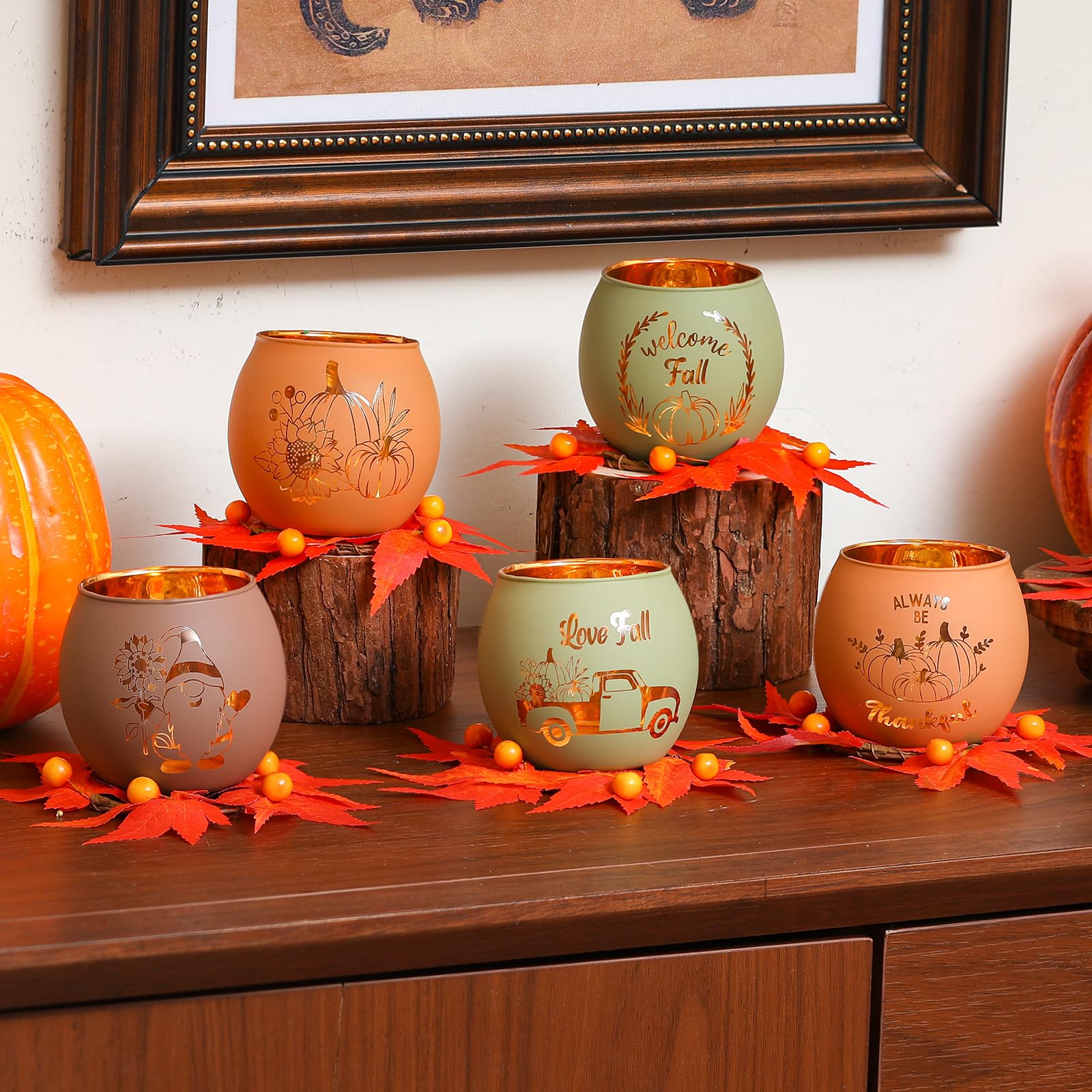 Amazon.com: Roshtia 6 Set Thanksgiving Votive Candle Holder with