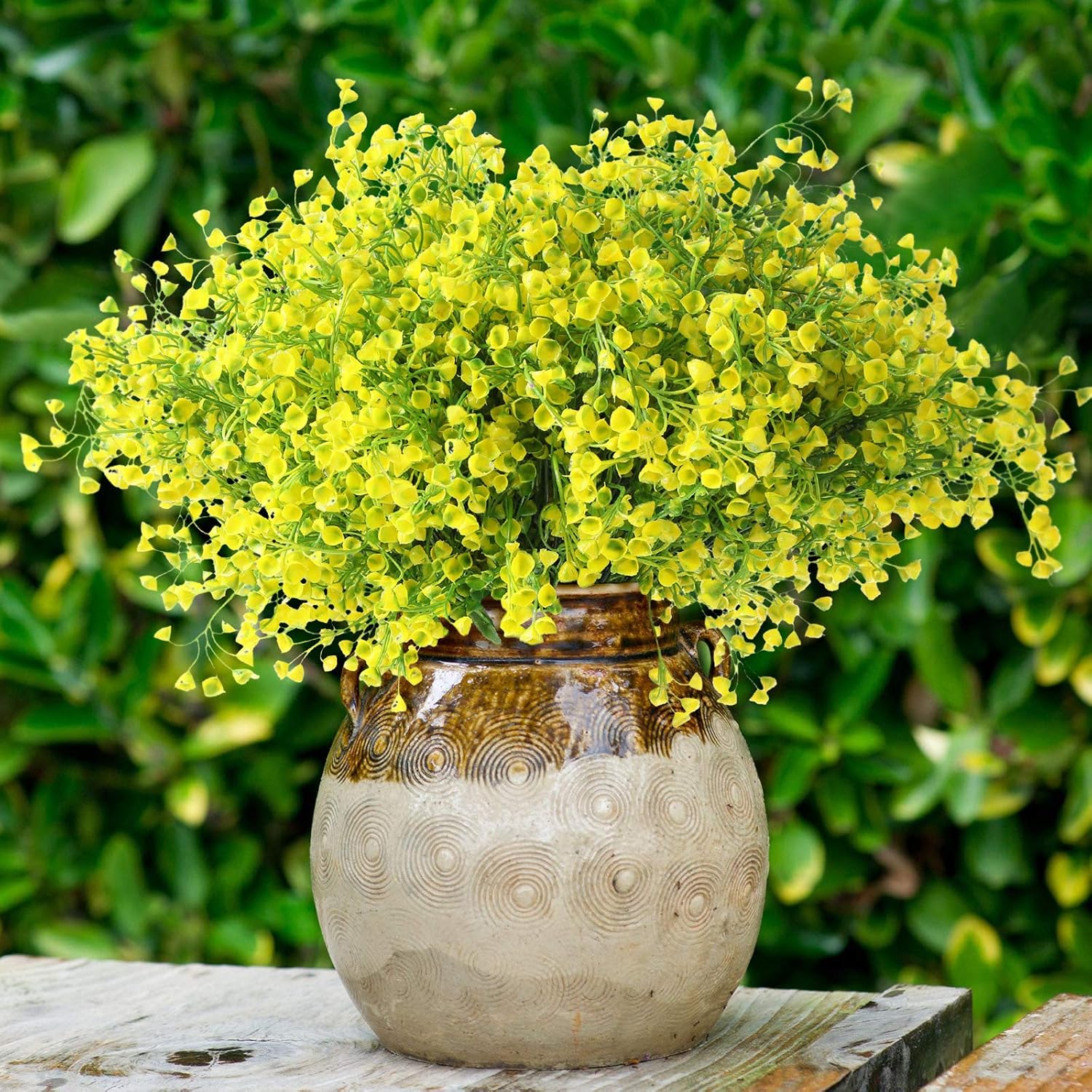 WILLBOND 12 Bundles Artificial Flowers Outdoor Artificial Plant Decor UV Resistant Fake Plastic Flowers Faux Shrubs for Summer Home Garden Porch Hanging Planters Outdoor Summer Decoration(Yellow) image 4