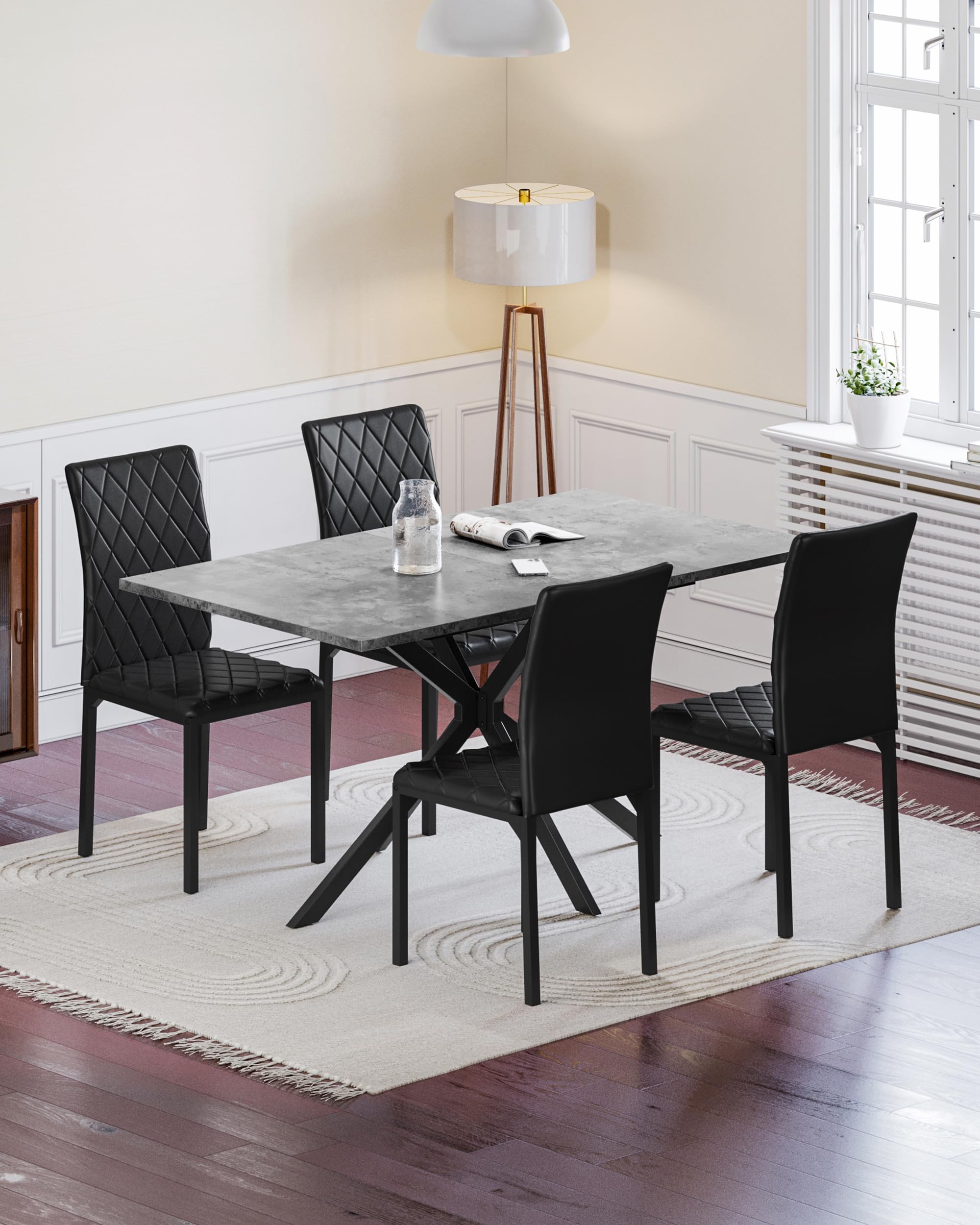 Ausziehbarer Esstisch Betonoptik 120–160x80x73,5cm für 4–8 Personen | Küchetisch Esszimmertisch für Esszimmer, Küche und Wohnzimmer