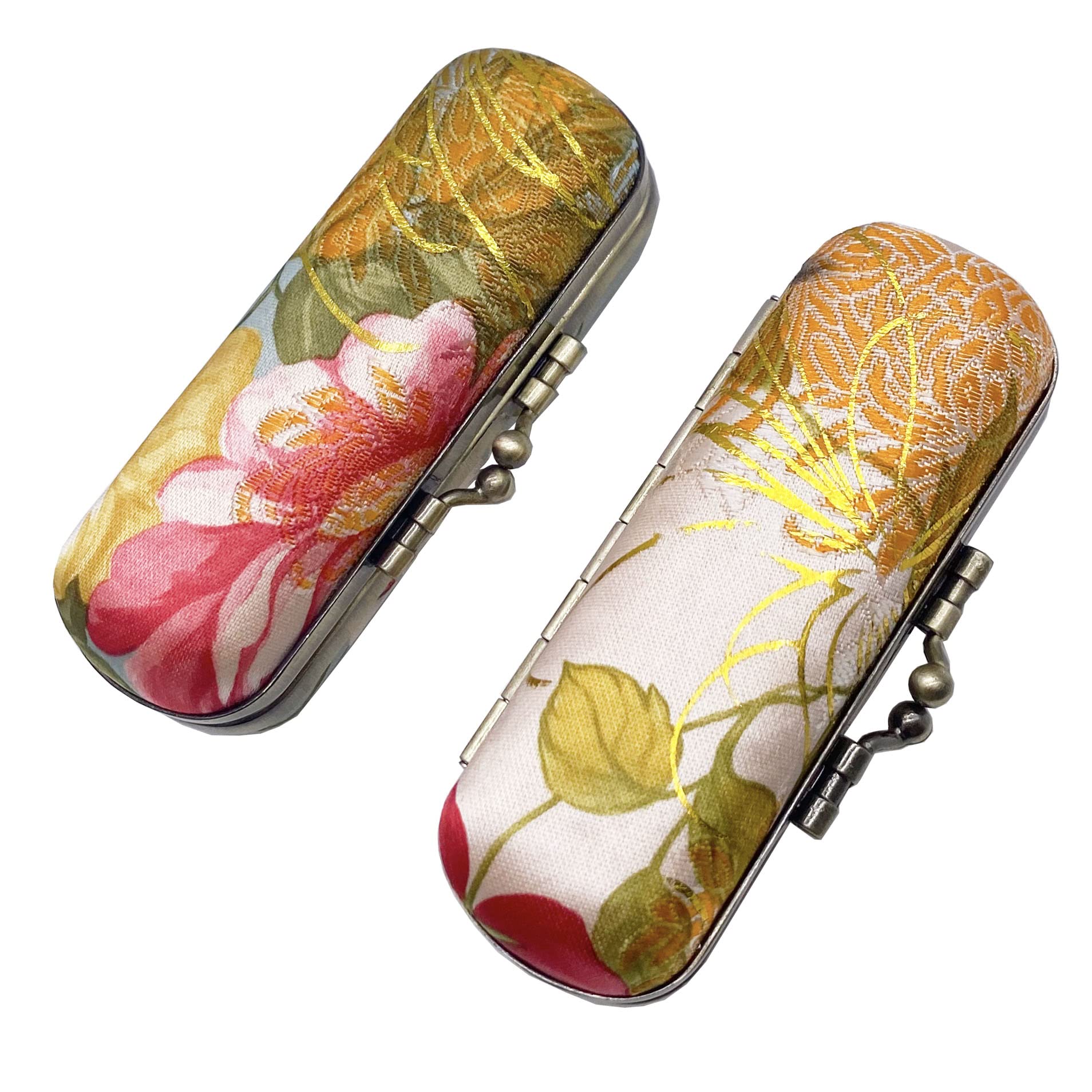 MIAO JIN 2PCS Lipstick Case with Mirror Lipstick Holder Storage Bag Kiss Lock of Iron Mini Portable Vintage Floral Pattern Jewelry Cosmetic Case
