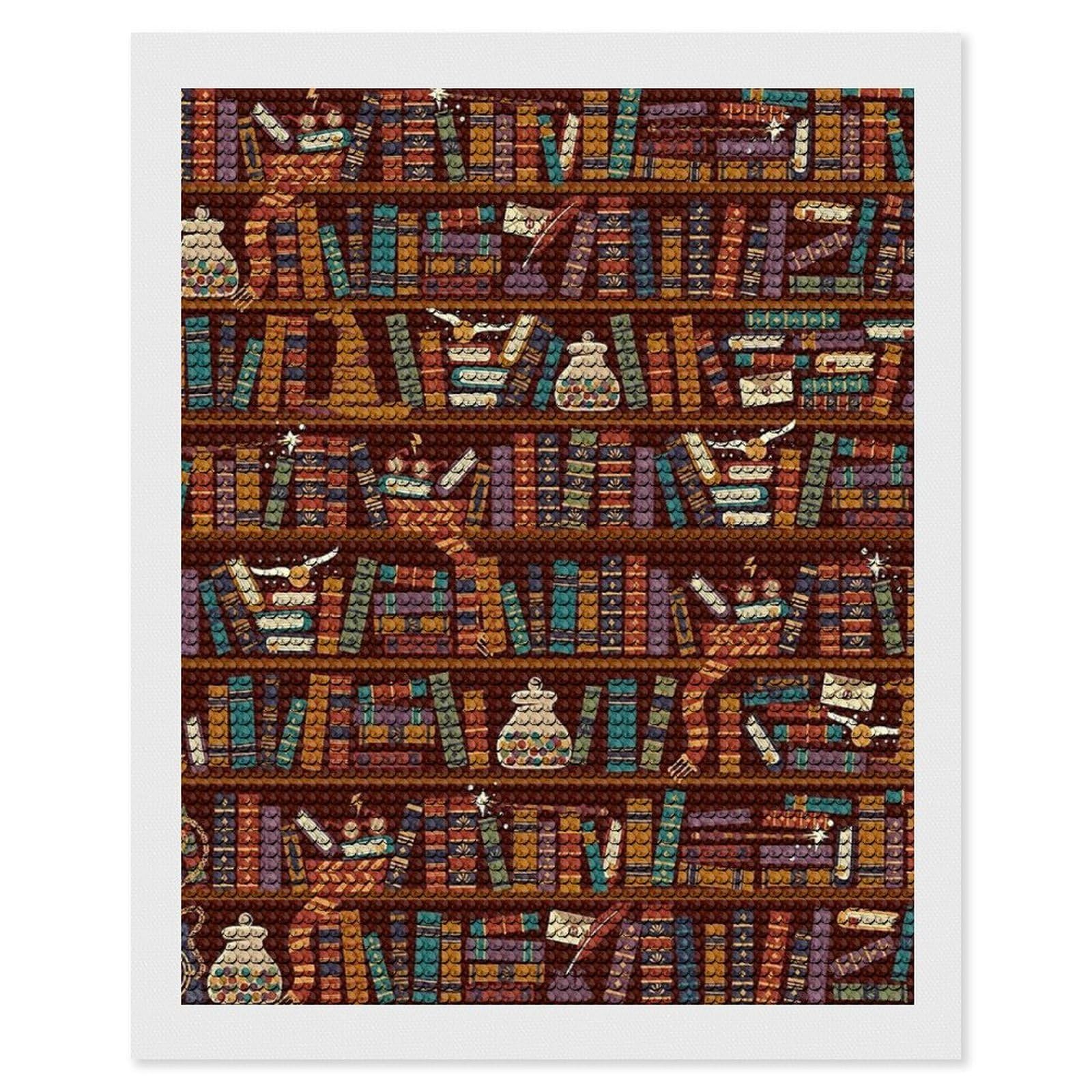 Nclqvjxzkhw Style Bookshelf Diamond Art Painting For Adult Round Diamonds Pictures Arts Crafts Home Wall Decor 16"X20"