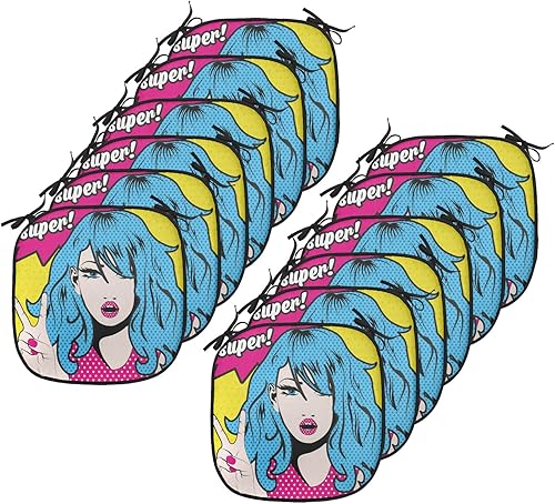 Miniatura 163 de Lunarable Cojín retro para silla, mujer con cabello, letrero de victoria con burbujas de discurso, inspirado en arte pop, acolchado de asiento para