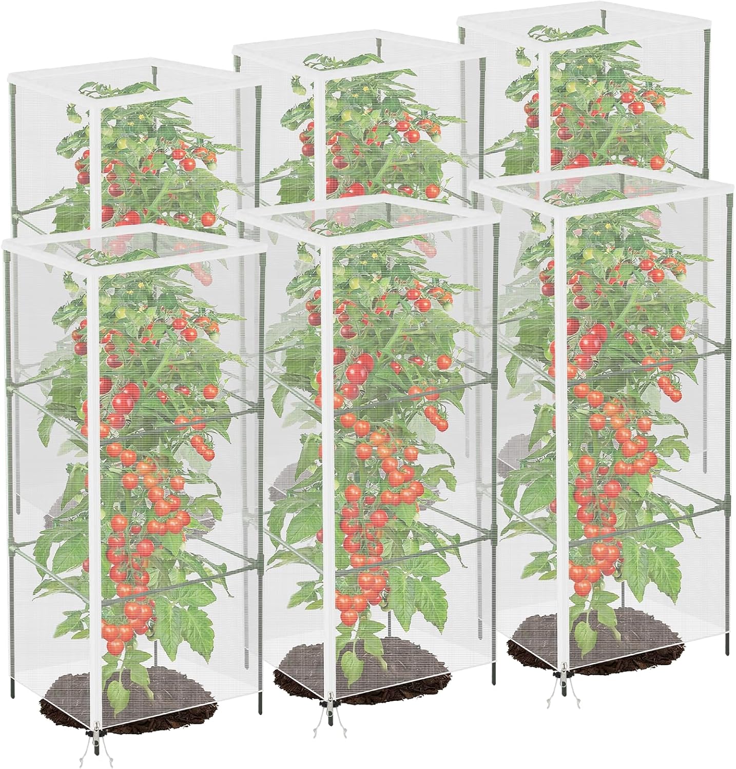 6 Pack 59" x 17.7" Garden Bird Netting for Square Tomato Cage, Tomato Trellis Netting with Zipper & Drawstring, Insect Bird Barrier Plant Cover