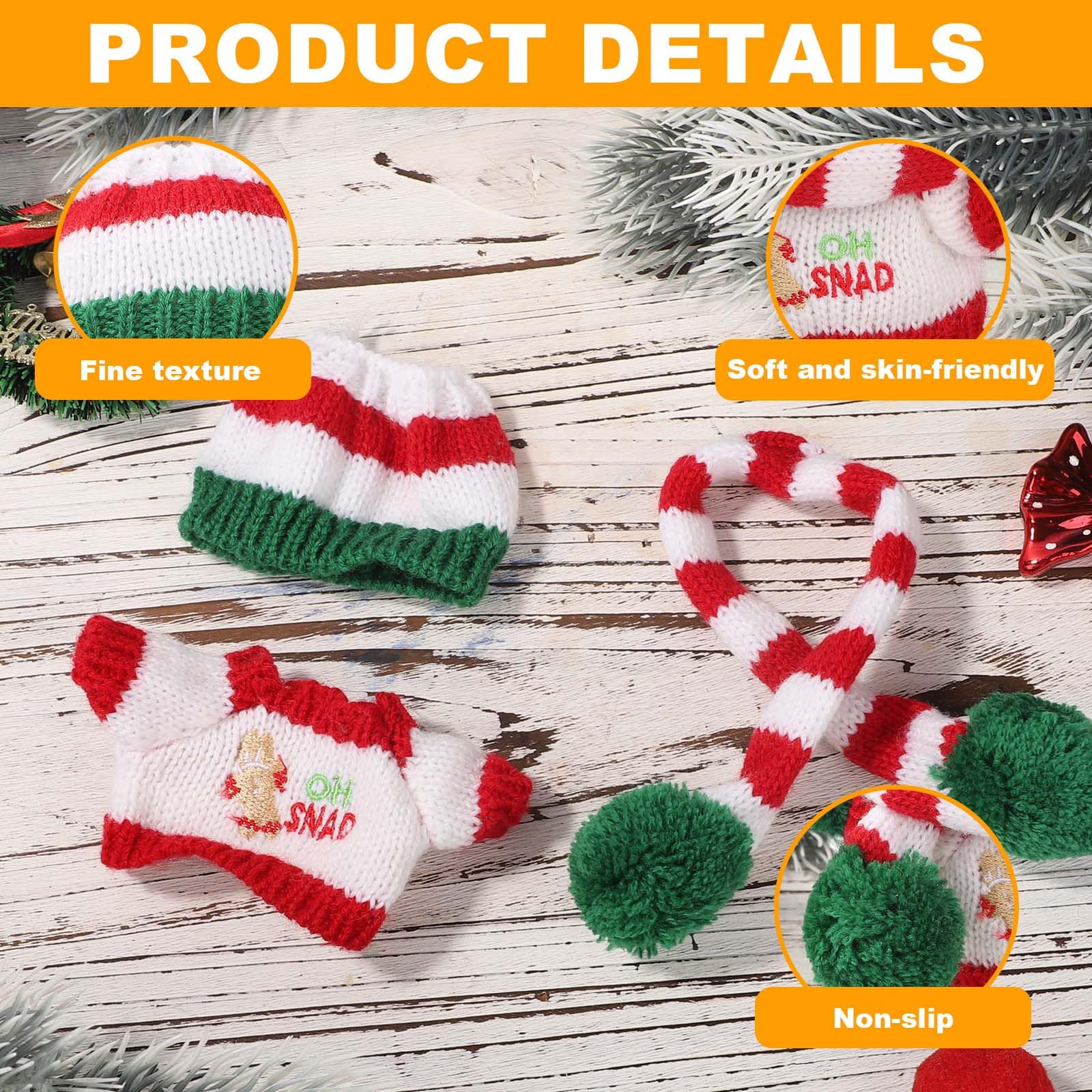 Penitue 17cm Plush Doll Clothes Clothing Set, 3-Piece Adorable Cute Green Red White Christmas Clothes with Mini Scarf & Hat - Image 3