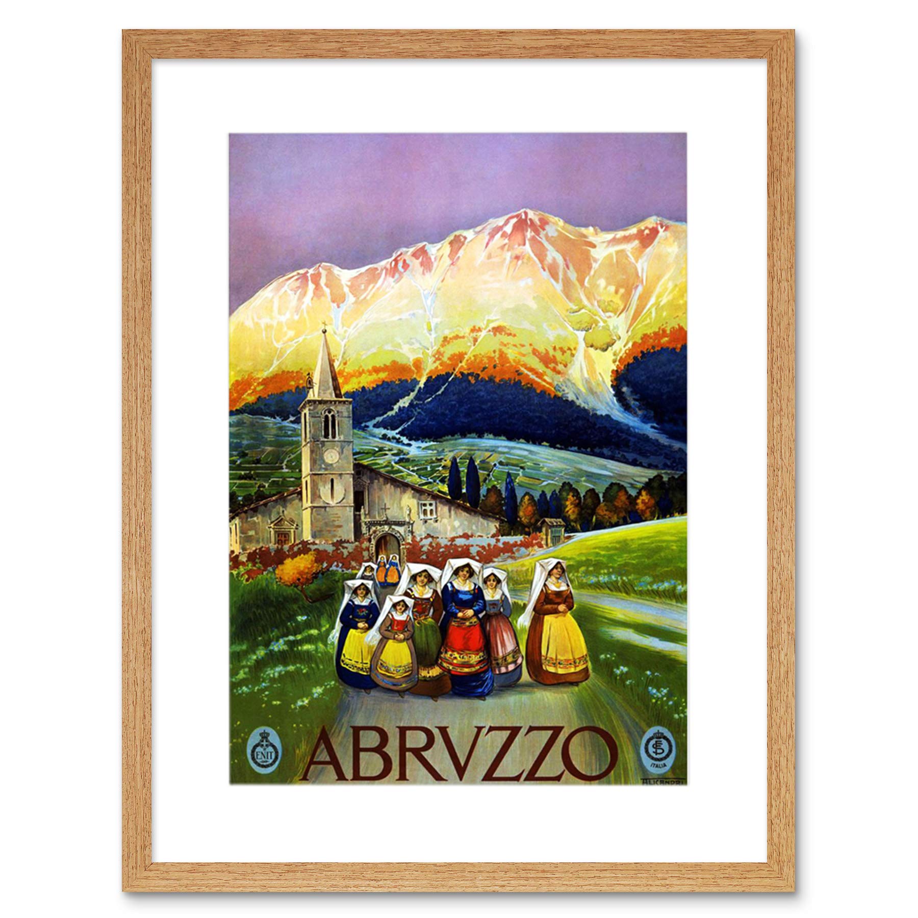 Wee Blue Coo Travel Abruzzo Italy Alpine Traditional Mountain Vintage Ad Art Framed Wall Art Print