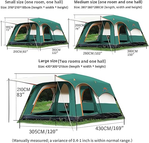 Vista 6 de Tienda de campaña familiar grande Tienda de campaña para 5 12 personas, impermeable, con porche mosquitero, tienda de campaña Glamping