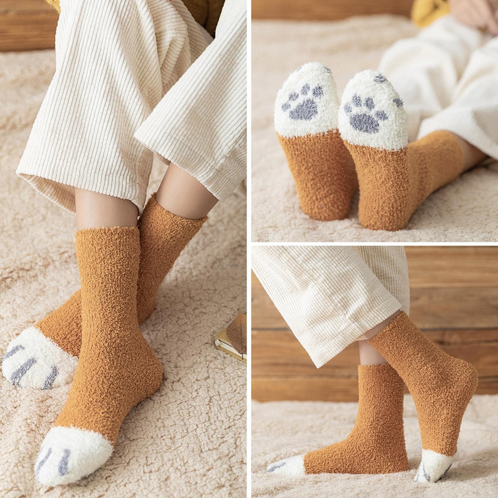 Lot 6 Paires Chaussettes Moelleuses Polaires Femme Fille – Chaussettes Chaudes épaisses, Antidérapantes, Cadeau Noël Saint-Valentin Anniversaire