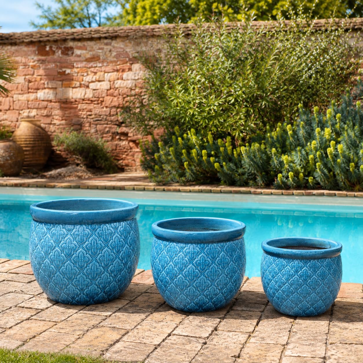 Palatina Werkstatt Azur Occitanie - Vaso per piante in ceramica smaltata, grande, turchese/blu, realizzato a mano, smaltato con foro di drenaggio, vaso resistente al gelo, per terrazza, giardino e