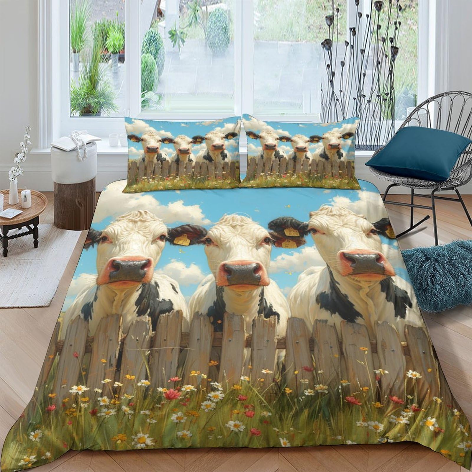 Housse de couette motif vache en microfibre 220 x 240 cm pour une ambiance chalet cocooning