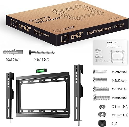 Miniatura 7 de ONKRON Soporte de pared fijo para televisores de 13 a 42 pulgadas de hasta 77.2 libras, soporte de TV pequeño de perfil bajo VESA máximo de 200 x
