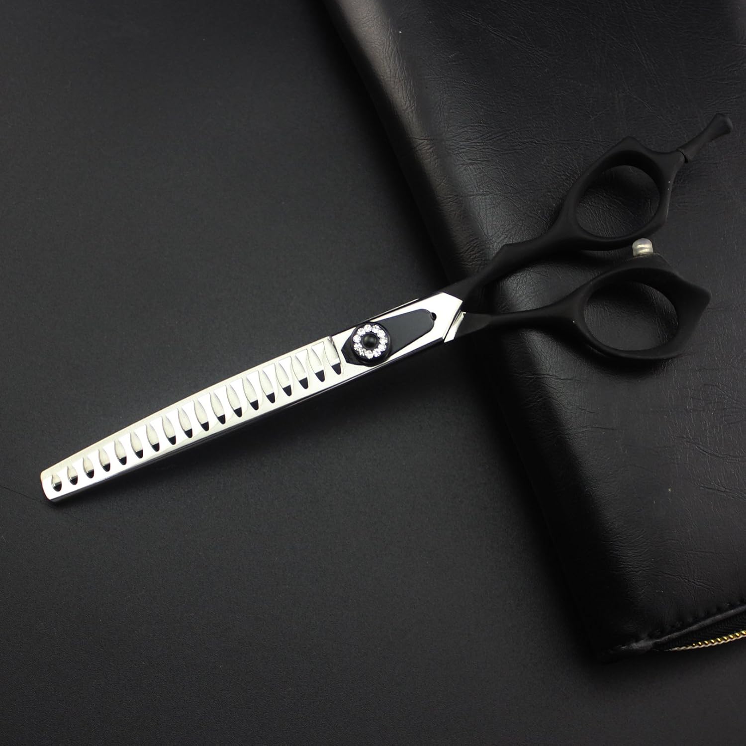 JIESENYU 7.0 in. Pro Pet Grooming Scissors Sharp Edges Cutting +2Curved +Thinning Scissors 4 PCS Set for Dog Grooming (Black)