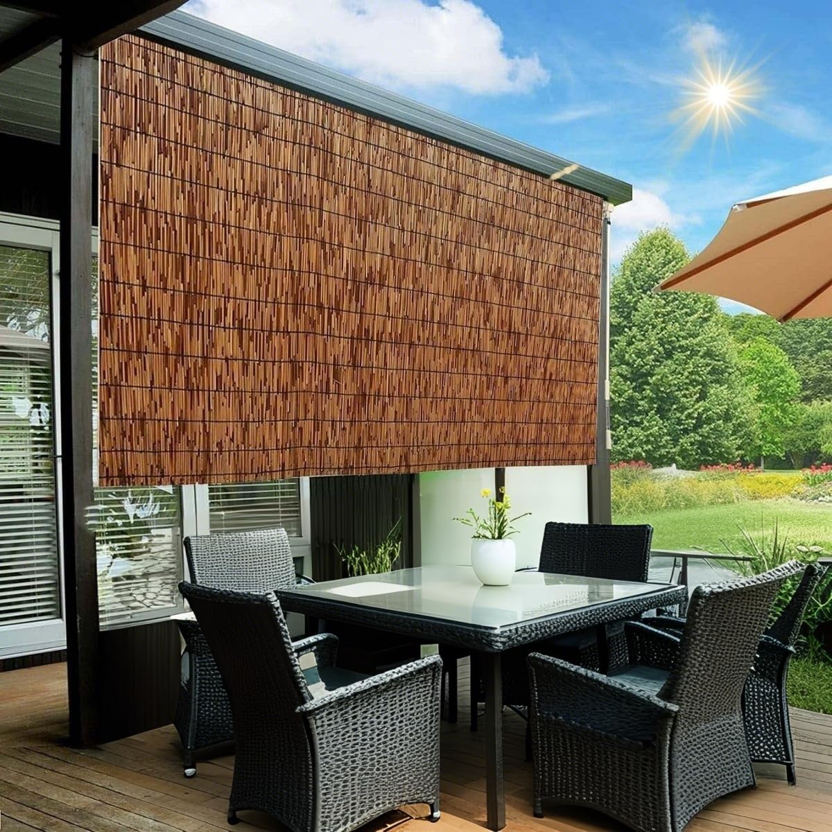Arella - Recinzione in bambù naturale, 50180 cm, altezza 160 x 550 cm, canna di bambù ecologica, per privacy e decorazione esterna.
