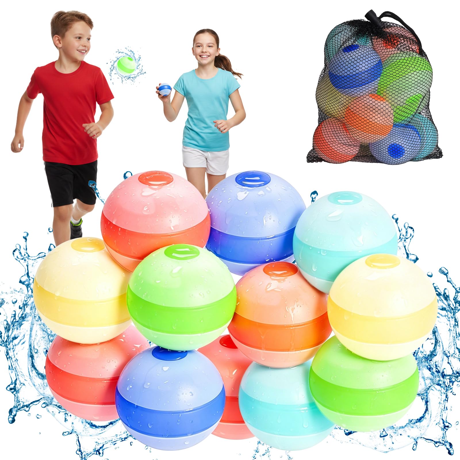 12 PCS Reusable Water Balloons, Silicone Self Sealing Soft Splash Balls, Quick Fill Water Bombs, Summer Outdoor Water Toys for Pool Beach Garden Party Games