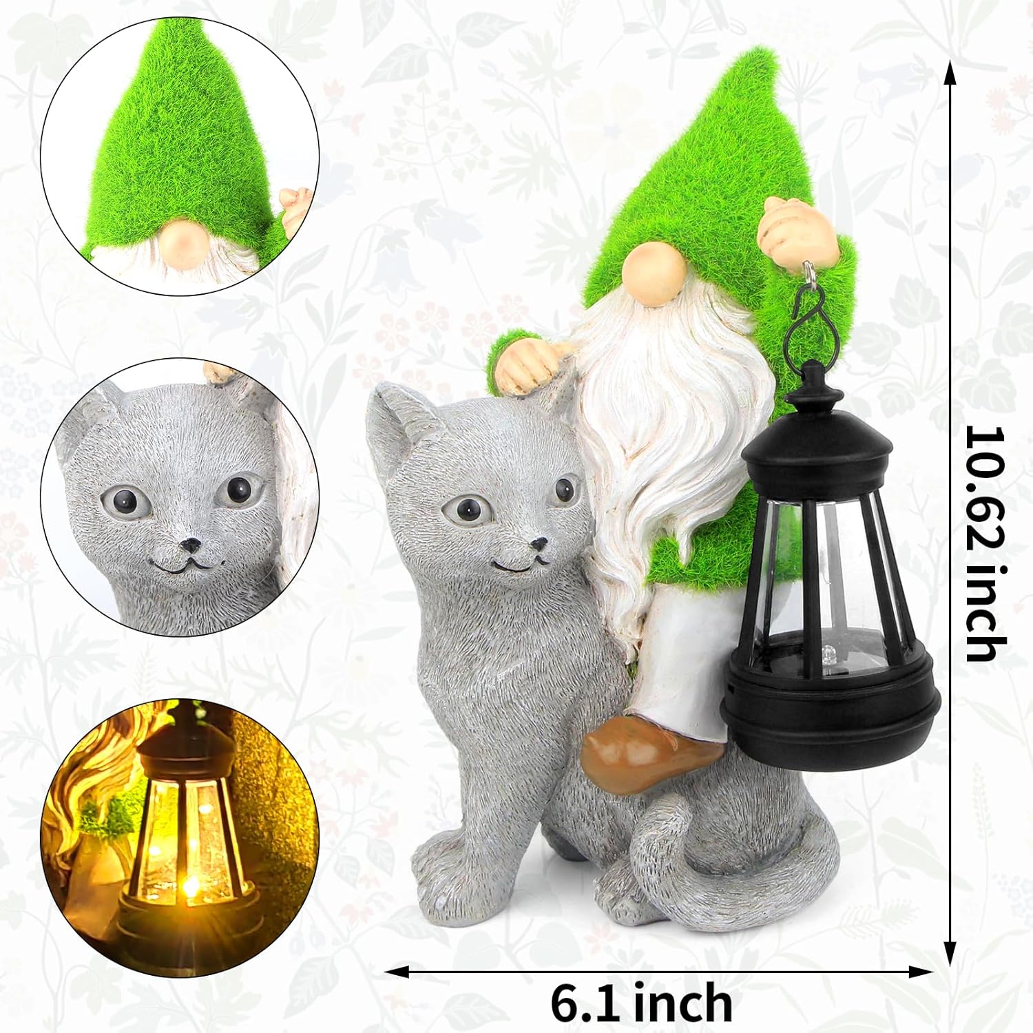 Garden Cat Gnome Decorations for Yard with Solar Lights,Resin Flocked Gnome Figurine Holding Latern,Outdoor Gnomes Decorations for Yard Patio Lawn Porch, Garden Gifts for Mom - Image 6