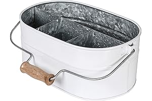 Bedding Craft Farmhouse White Utensil Caddy Organizer with Wooden Handle