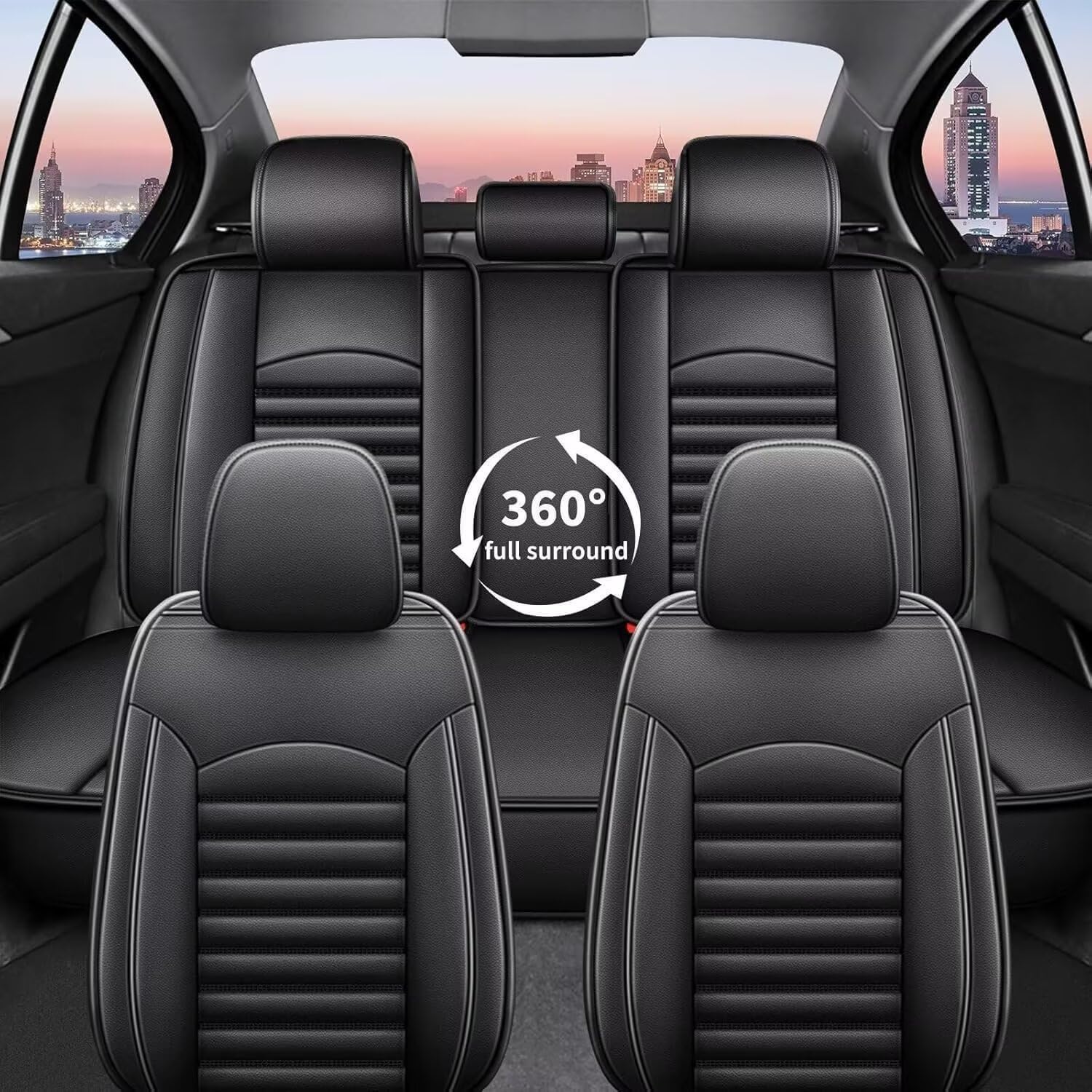 Seat Covers Fit for Hyundai Accent 2017-2025 2026, Faux Leather Waterproof Car Seat Covers Protector, Compatible Airbag & Easy Install (5 Seats, Black)