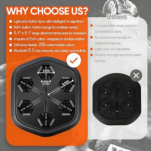 Miniatura 2 de MEIMAI Máquina de boxeo profesional montada en la pared, máquina inteligente de boxeo de música con música y luces programables, almohadillas de